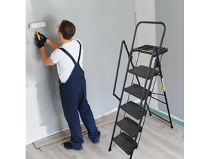Escabeau pliant 5 marches 110x54x174 cm noir, acier q235 avec plateau à outils amovible