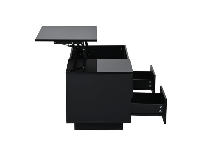  Table basse relevable 100 x 45 x 43 cm avec 2 tiroirs, table d'appoint laquée brillante avec éclairage led, table console, table basse, table de salon avec rangement dissimulé, noir, panneaux de particules  - Conforama D
