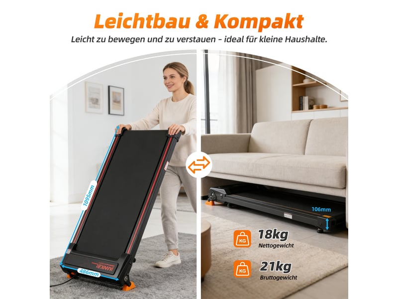 Tapis de marche électrique 2-en-1 1–6 kmh avec appli, télécommande et inclinaison - Conforama C
