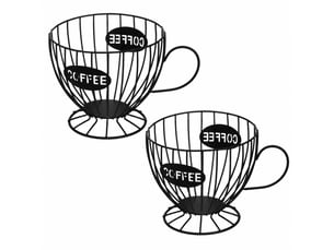 Lot de 2 corbeille porte-capsules de café en métal noir mat forme tasse - longueur 19 x profondeur 15 x hauteur 13 cm