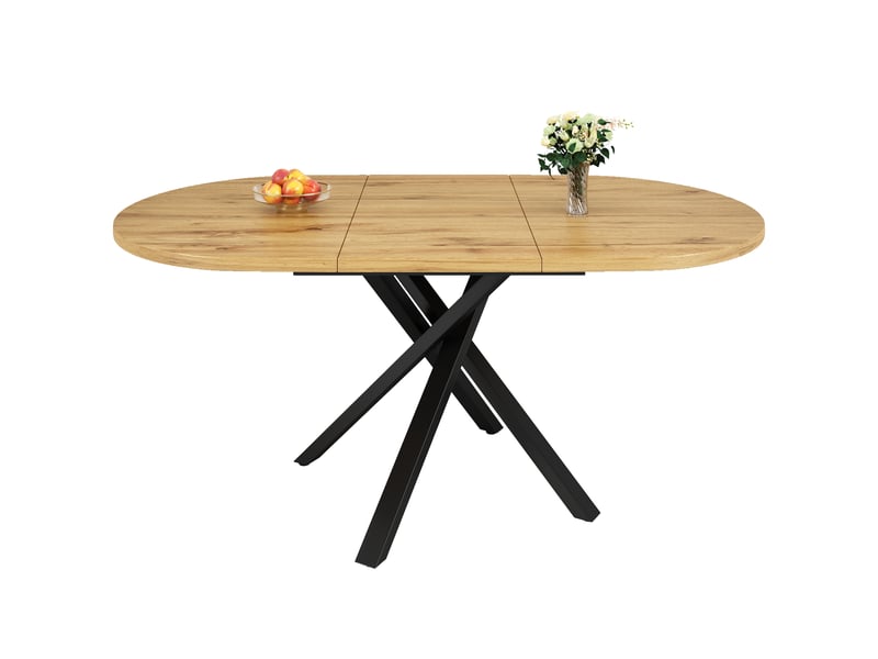  Table à manger extensible effet bois 100-140cm, ronde à ovale, piètement métal en x stable et pieds réglables  - Conforama A