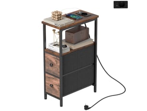 Table d'appoint avec station de charge 2 tiroirs marron rustique 40 x 20 x 63 cm