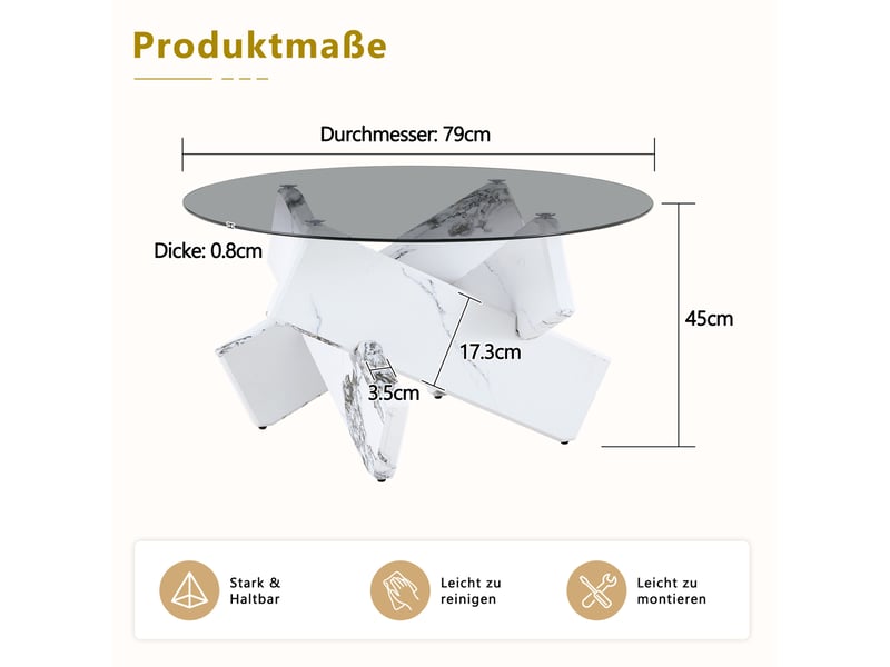  Table basse ronde ø 79 cm – blanc – plateau en verre trempé et base design stable  - Conforama C