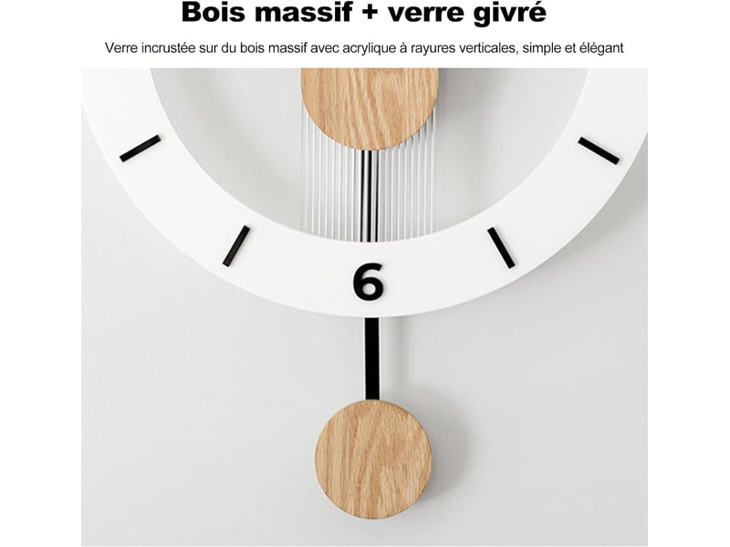  Horloge murale à balancier – horloge murale artistique – mouvement à quartz – horloge murale créative – blanc, 12 pouces  - Conforama C
