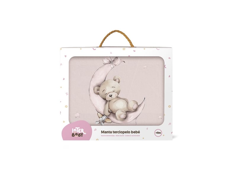  Couverture bébé interbaby 110 x 140 cm maille raschel - rose, motif ourson, lune et étoiles 00996-02 - Conforama B