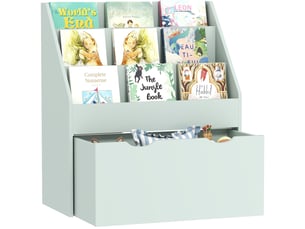Bibliothèque pour enfants multi-rangement avec 3 niveaux d'étagères et un tiroir, 62,5l x 30l x 70h cm, vert
