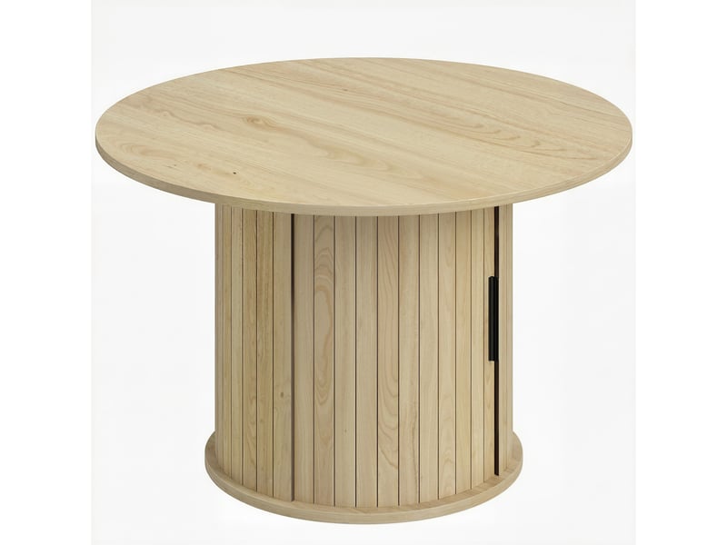  Table basse ronde, table de salon avec rangement, 2 étagères, porte coulissante à lattes, effet bois naturel  - Conforama B
