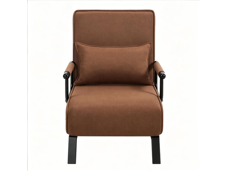  Fauteuil-lit convertible 3 en 1 avec dossier réglable 5 positions et coussin amovible en lin, métal et mousse marron  - Conforama A