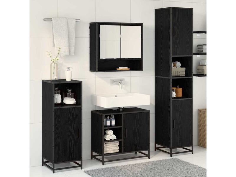 Ensemble de mobilier de salle de bain 3 pièces chêne noir cf64459 - Conforama D