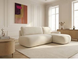 Canapé d'angle droit convertible <strong>BOBOCHIC</strong> <strong>TANGO</strong> 3 places Tissu beige avec coffre de rangement