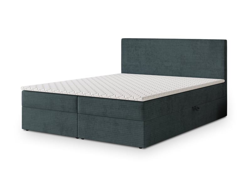 Boxspring nira 200x200 cm, lit complet avec matelas, bleu - Conforama A