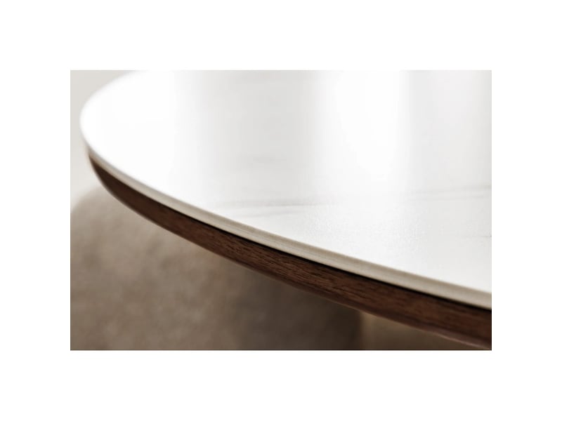 Table de salle à manger lumea – ronde 120 cm – plateau céramique effet marbre blanc – pied plaqué en noyer – style contemporain - Conforama D