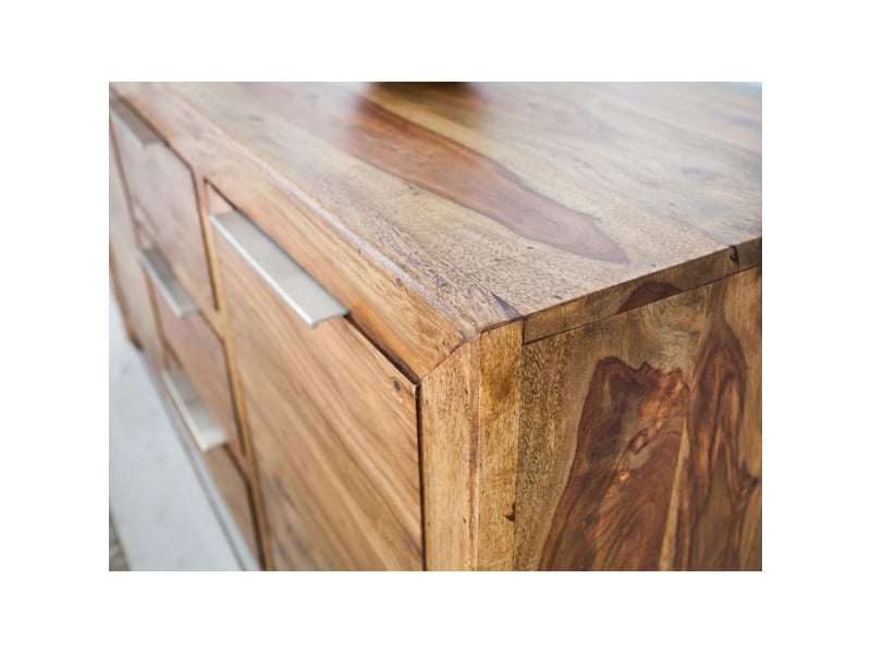  Buffet tavina 135 cm en sheesham massif verni – 2 portes, 3 tiroirs et 4 niches intérieures  - Conforama E