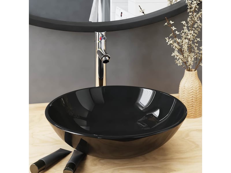  Lavabo de bain, vasque à poser avec robinet et drain à poussoir verre trempé cf65652  - Conforama B