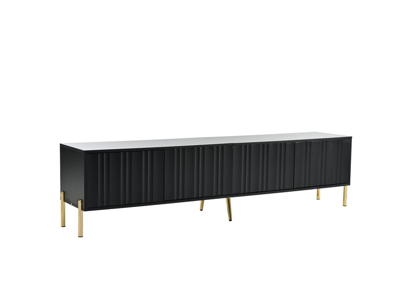 Meuble tv noir 190 cm avec pieds dorés, portes rainurées  - Conforama B