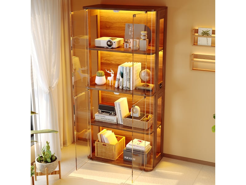  Vitrine led verre trempé 80x40x170cm, tactilecapteur, 3 teintes, 4 niveaux, acrylique, anti-bascule, marron  - Conforama D