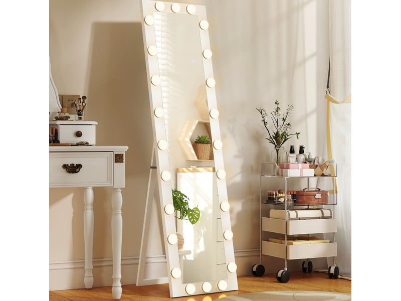  Miroir simple avec 24 ampoules, éclairage réglable à 3 teintes et mémoire en verre trempé blanc 150 × 40 cm  - Conforama B