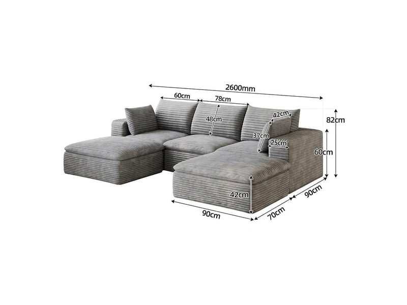  Canapé nuage velours côtelé 5 places gris foncé modulable 260cm  - Conforama E