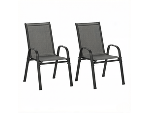 Lot de 2 fauteuils de jardin empilables 55 x 65 x 92 cm – gris foncé – dossier haut et accoudoirs confortables