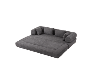 Canapé-lit convertible 2 places,200x95x68cm,canapé modulable 4 en 1 en tissu chenille,dossier réglable,4 coussins inclus,aucun montage requis,gris