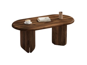 Table basse ovale 90x50x40 cm, bords arrondis, style moderne, pieds décoratifs, mdf stable, finition noyer