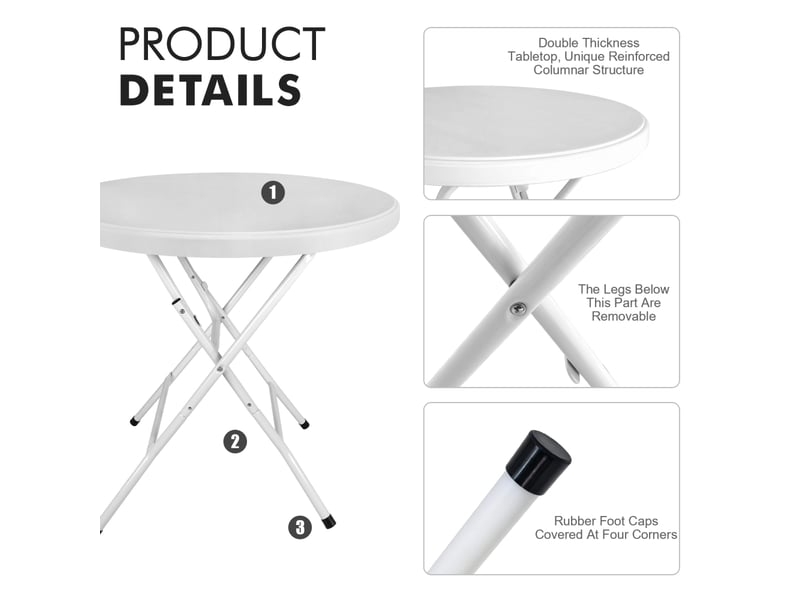 Table pliante ronde en hdpe avec piètement métallique repliable, montage sans outil, 80 cm, capacité 136 kg - Conforama B