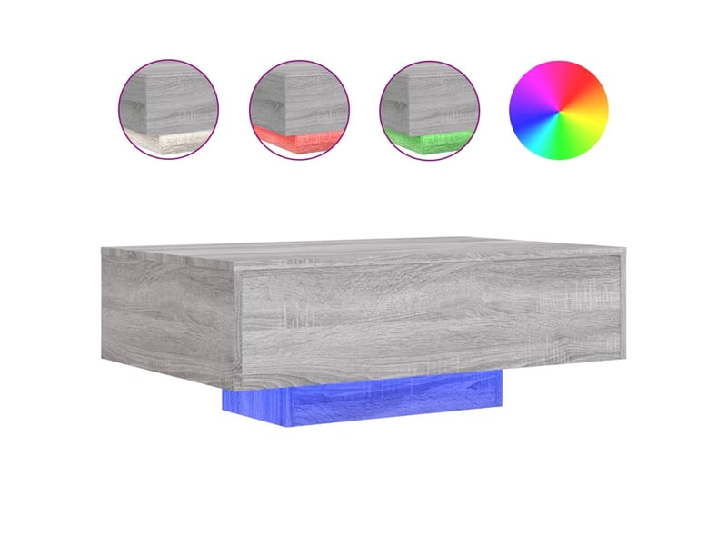  Table basse - table de salon - table à thé avec lumières led sonoma gris 85x55x31 cm  - Conforama A