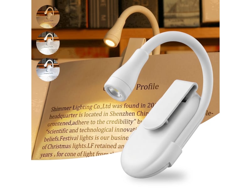  Lot de 2 lampe de lecture led à pince rechargeable, 3 températures de couleur, intensité réglable, lampe portable pour lire au lit, blanc, lot de 2  - Conforama A
