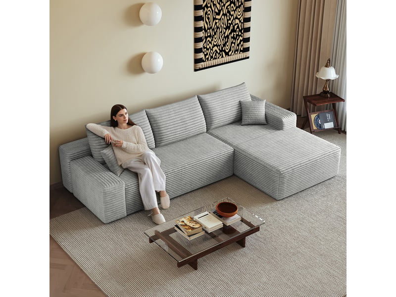Canapé d’angle en l gris, 270 × 175 × 83 cm, configuration en l avec méridienne, espace de détente généreux, assise accueillante - Conforama B