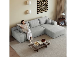 Canapé d’angle en l gris, 270 × 175 × 83 cm, configuration en l avec méridienne, espace de détente généreux, assise accueillante
