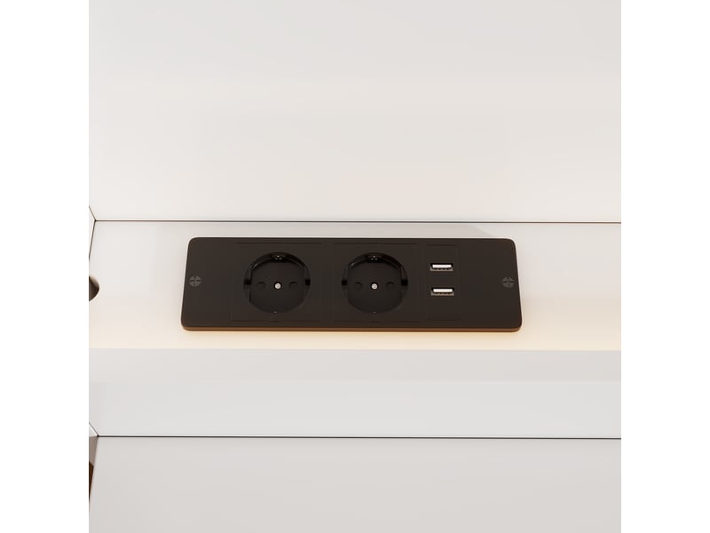  Lit avec rangements, led pilotable, usb, prises, 2 chevets et tiroirs, sommier à lattes, mdf, 180x200 cm, blanc  - Conforama E