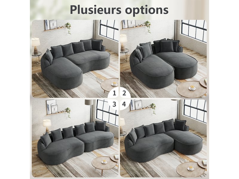  Canapé droit 4 places en tissu gris, 320 cm, sans montage W3325S00288 - Conforama E