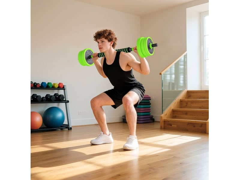  Set d'haltères réglables 20 kg vert en plastique, 4 en 1 avec poignées sécurisées pour pompes  - Conforama B