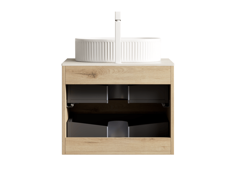 Meuble vasque suspendu 2 tiroirs amortis - lpospi - vasque ovale, céramique, chêne blanc 60 × 46 × 62,2 cm - Conforama E