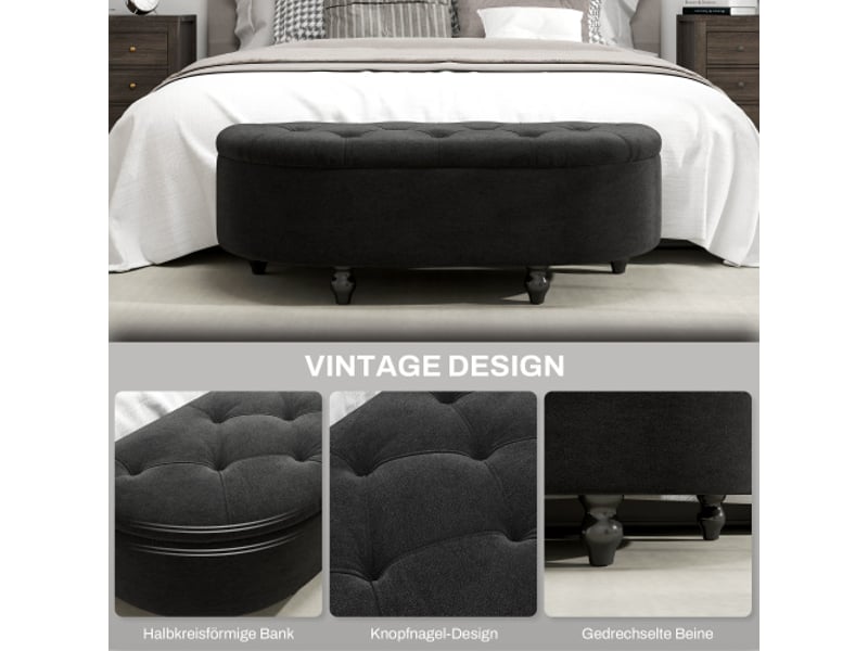  Banquette coffre gris foncé en velours, rangement, couvercle relevable, bois d’hévéa, 120 x 46 x 42 cm  - Conforama C