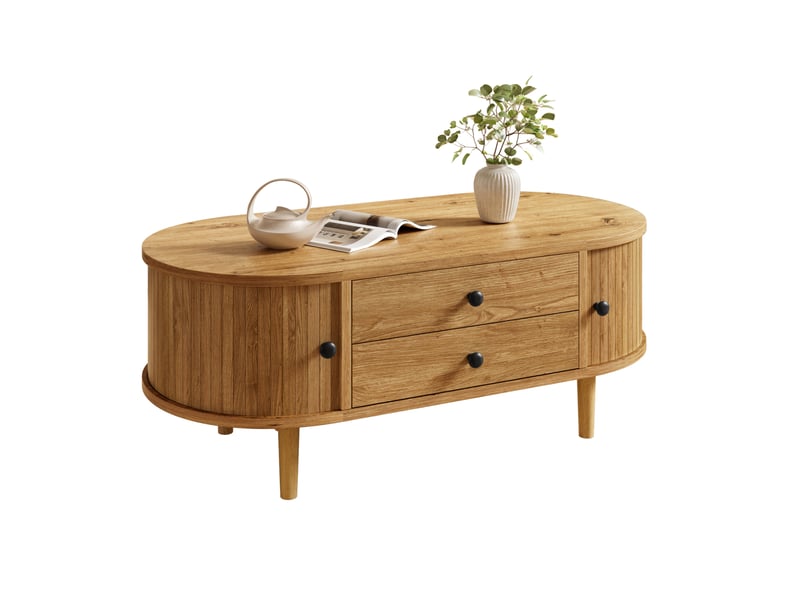 Table d'appoint 100x50x40 cm, espace de rangement, portes coulissantes, 2 tiroirs, table appoint salon, en mdf, chêne - Conforama A