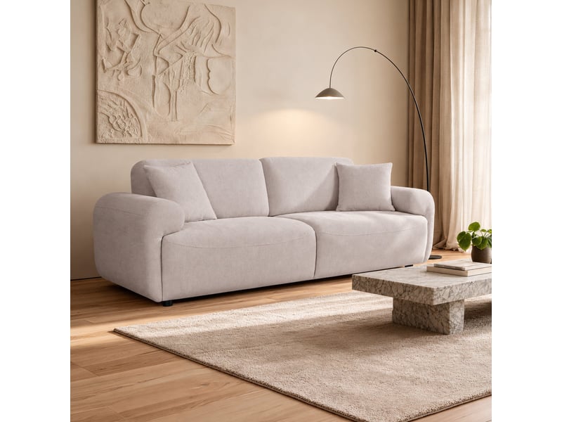  Canapé 3 places avec dossier amovible en tissu beige  - Conforama E