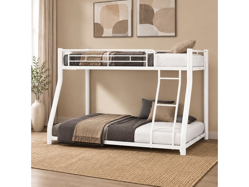  Lit superposé en métal blanc avec échelle et garde-corps, 196,6 x 146,6 x 139 cm  - Conforama C