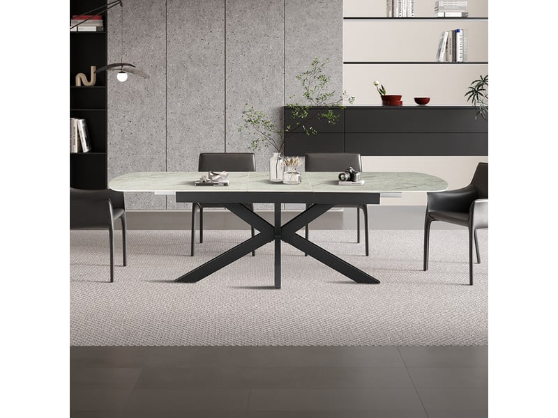 Hestia - table extensible rectangulaire en pierre frittée beige pieds en métal noir 180-220 cm HESTIA-BEI - Conforama B