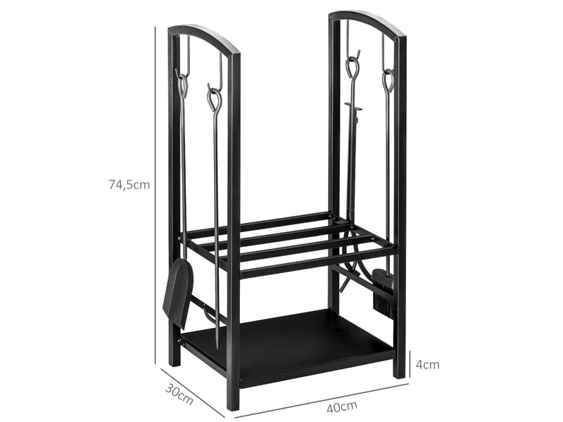 Porte-bûches métallique 2 niveaux, 4 outils de cheminée, 40 x 30 x 74,5 cm, charge 100 kg - Conforama D