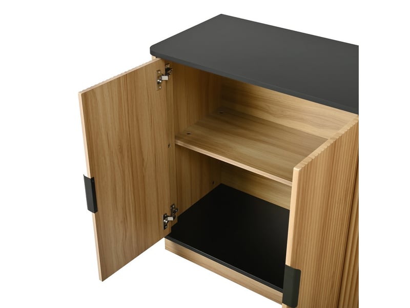 Buffet à 4 portes, rainures verticales, aspect bois, meuble pour le salon, l'entrée, la salle à manger, espace de rangement - Conforama E