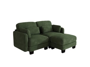 Canapé d’angle modulable 2 places 176 x 143 x 88 cm avec 1 pouf, coussins lombaires et coussins d’accoudoir, tissu chenille, vert