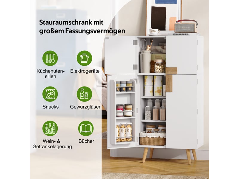  Armoire de rangement cuisine 60x35x120 cm blanche avec 4 portes, étagères réglables et rangements de porte  - Conforama E