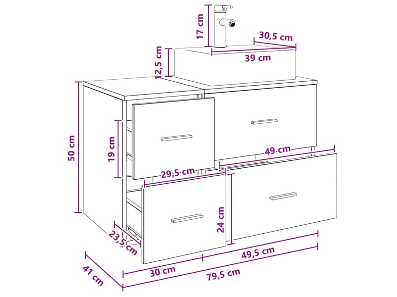 Ensemble de mobilier de salle de bain 2 pc sonoma gris cf64185 - Conforama E