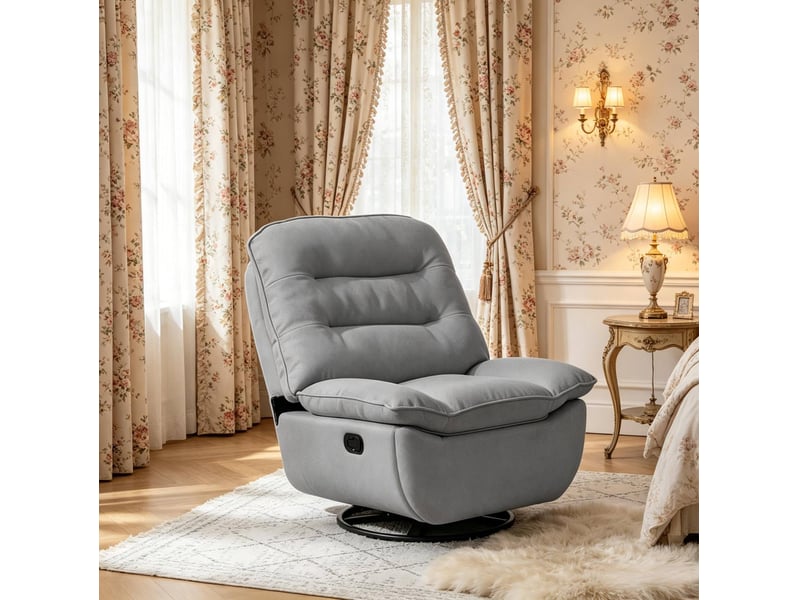  Fauteuil relax pivotant et basculant manuel en tissu avec repose-pieds, gris foncé  - Conforama D