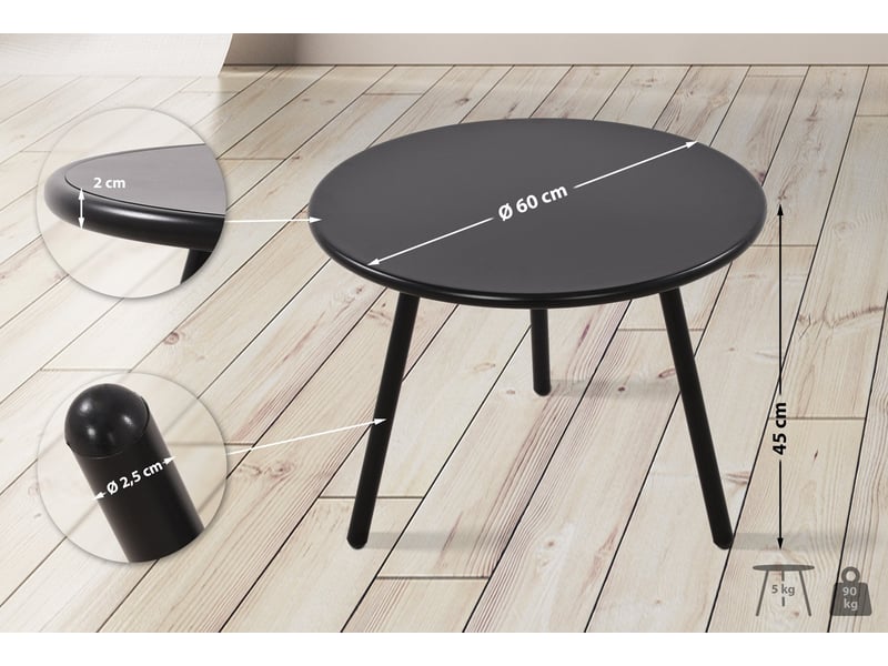 Table basse ronde intérieur extérieur en polypropylène couleur noir – ø 60 cm résistante aux intempéries 10_0009228 - Conforama C