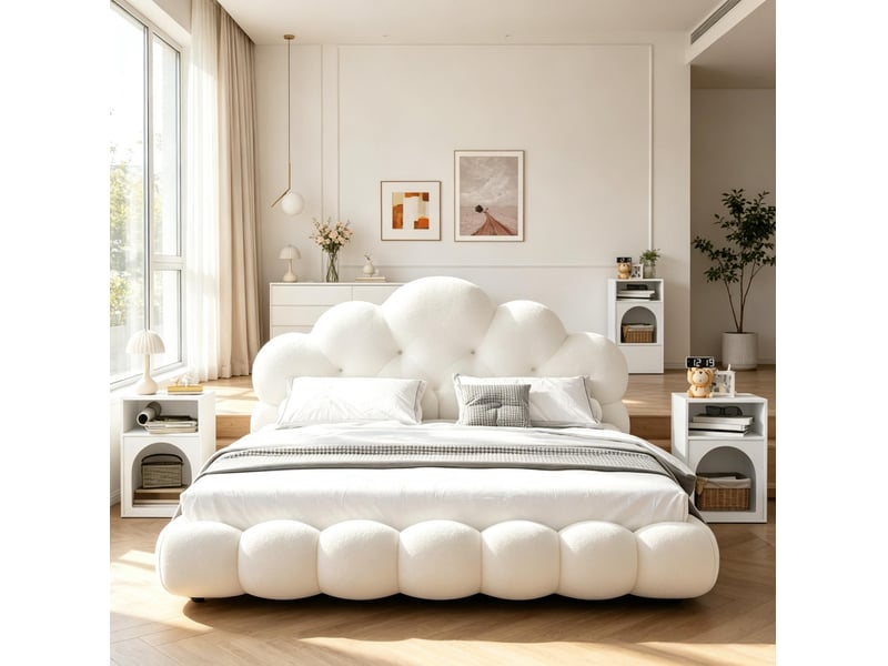  Lot de 2 tables de chevet en mdf 40x30x60 cm – blanc – 2 niches ouvertes au design arche moderne  - Conforama D