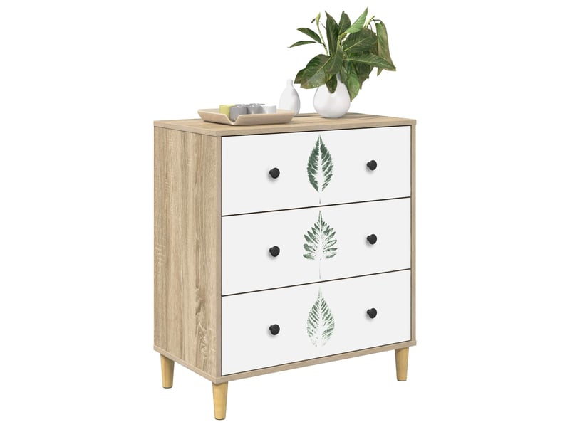  Commode chambre, meuble de rangement hanau imprimé feuilles vertes 66x36,5x75 cm sonoma  - Conforama C