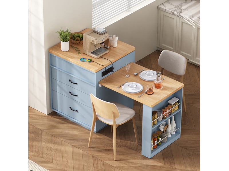 Table extensible avec rangements, led et charge usb type-c pour cuisine et salle à manger, 125,5 × 71 × 93 cm - Conforama C
