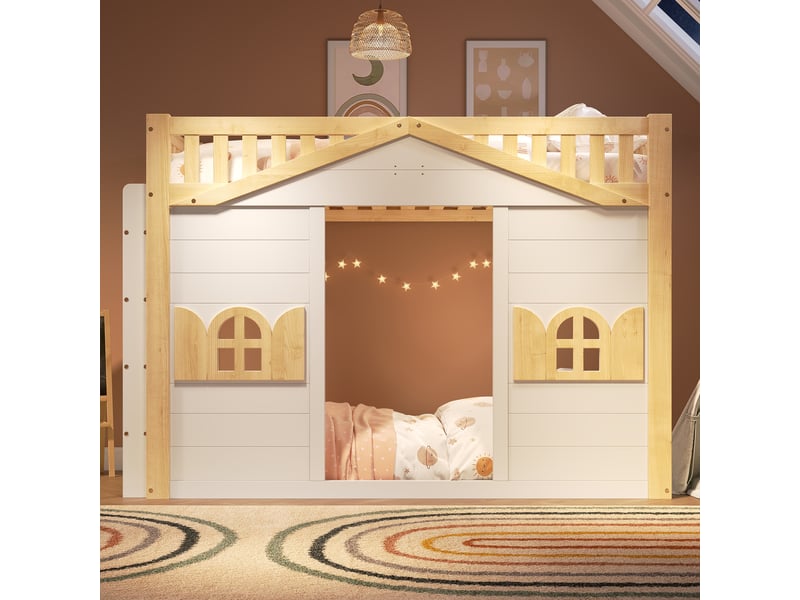  Lit mezzanine enfant 90 × 200 cm en pin, échelle réversible, blanc et naturel Fay Lum - Conforama D